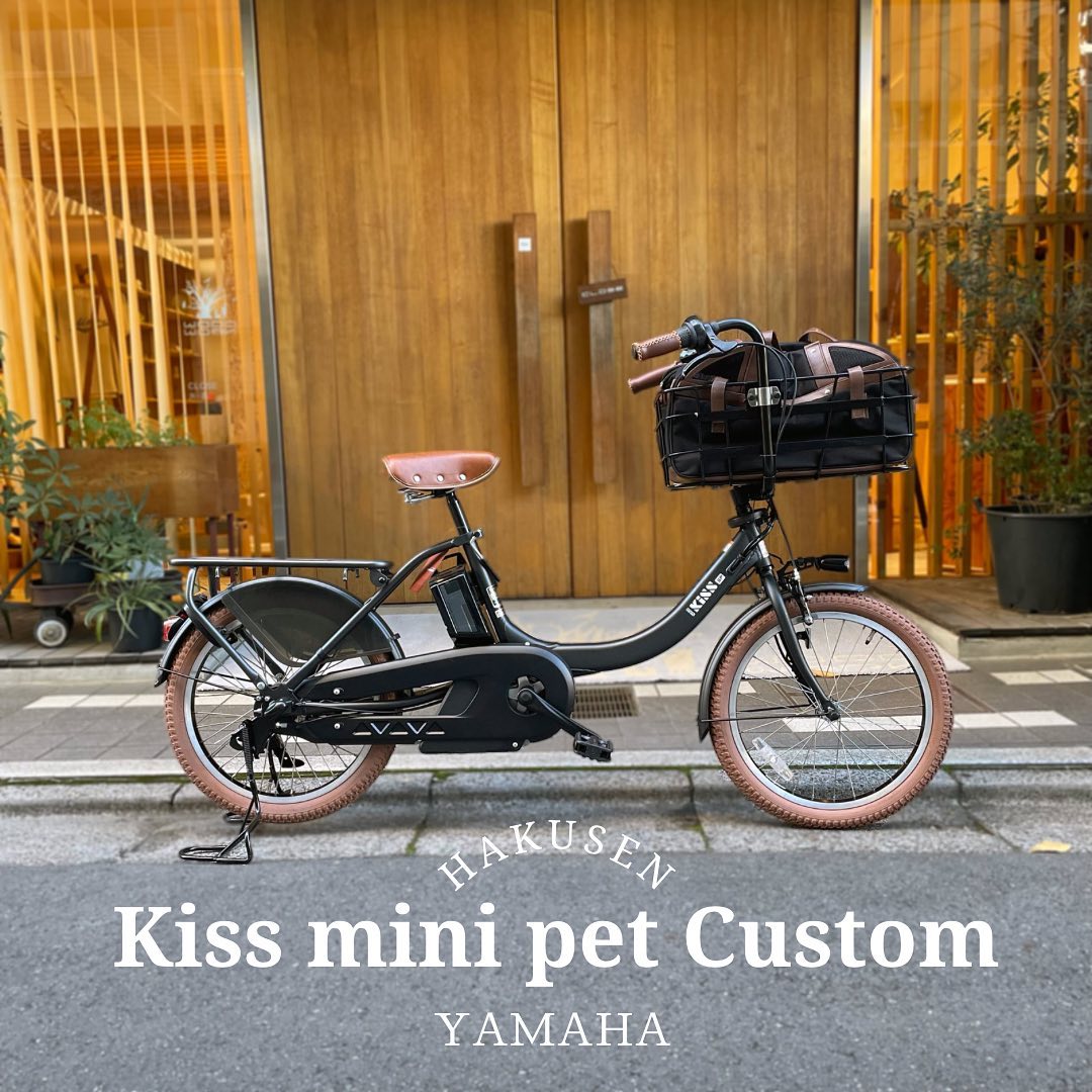 YAMAHA PAS KISS ハクセン実車施工事例6 2022-12-05 ペット乗せカスタム/ライトブラウンタイヤ/ライトブラウングリップ/ライトブラウンサドル
